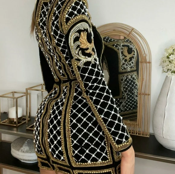 Balmain x H&M Eagle Embroidered Beaded Dress US 4 RARE NEW YEARS PARTY - Picture 2 of 7
